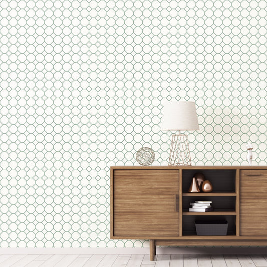 Just Kitchens Bee Hive Wallpaper - Green / White - Galerie - G45402 - Premier Wallcovering