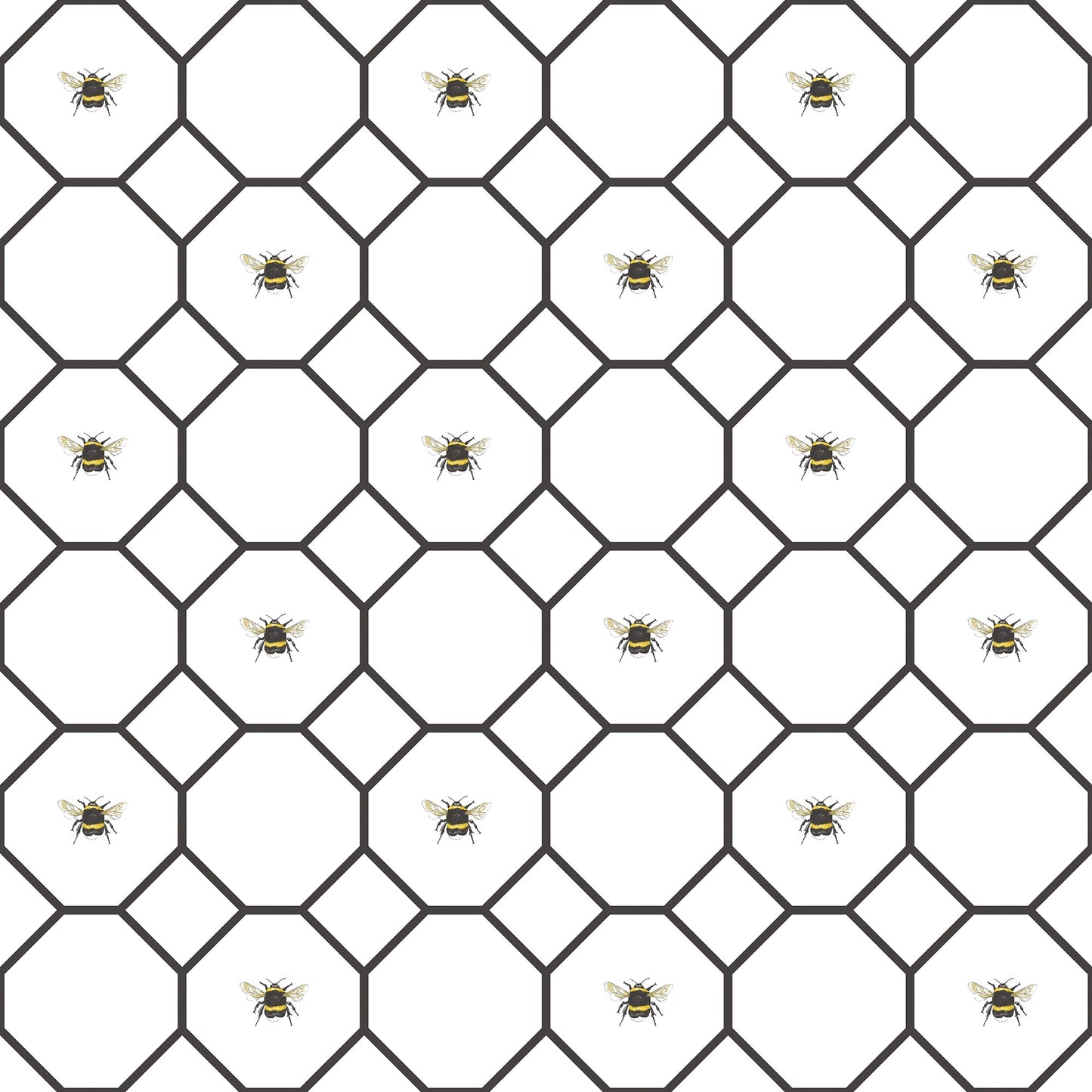 Just Kitchens Bee Hive With Bees Wallpaper - White / Black - Galerie - G45406 - Premier Wallcovering