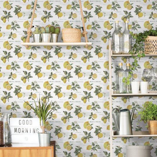 Just Kitchens Citron Botanical Wallpaper - Yellow / Green / White - Galerie - G45409 - Premier Wallcovering