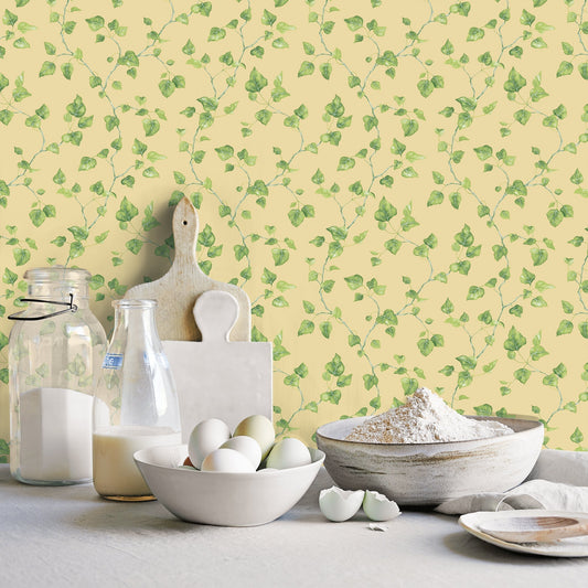 Just Kitchens Ivy Wallpaper - Yellow / Green - Galerie - G45430 - Premier Wallcovering