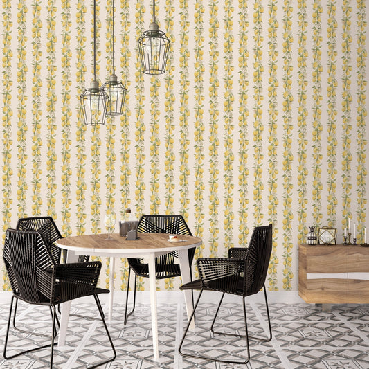 Just Kitchens Lemon Stripe Wallpaper - Yellow / Beige - Galerie - G45440 - Premier Wallcovering