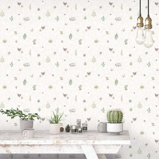 Just Kitchens Meadow Spot Wallpaper - Beige / Green / Lilac - Galerie - G45442 - Premier Wallcovering