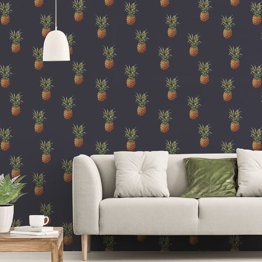 Just Kitchens Pineapples Wallpaper - Navy - Galerie - G45451 - Premier Wallcovering