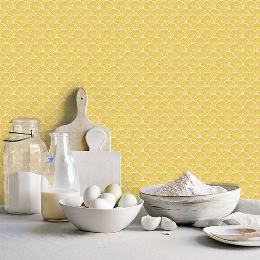 Just Kitchens Lemon Scallop Wallpaper - Yellow - Galerie - G45438 - Premier Wallcovering