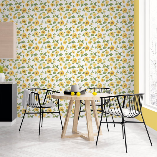 Just Kitchens Sunflower Trail Wallpaper - Yellow / Green / White - Galerie - G45458 - Premier Wallcovering
