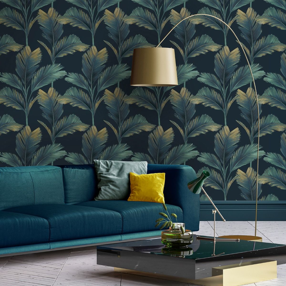 Kailani Leaf Wallpaper - Dark Blue - Belgravia - 59119 - Premier Wallcovering