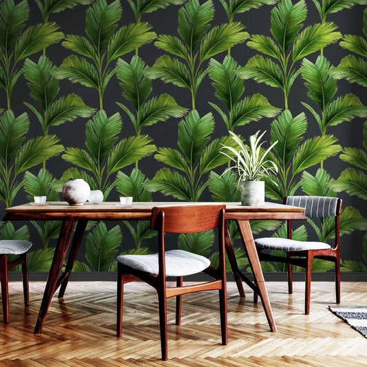 Kailani Leaf Wallpaper - Charcoal / Green - Belgravia - 59115 - Premier Wallcovering