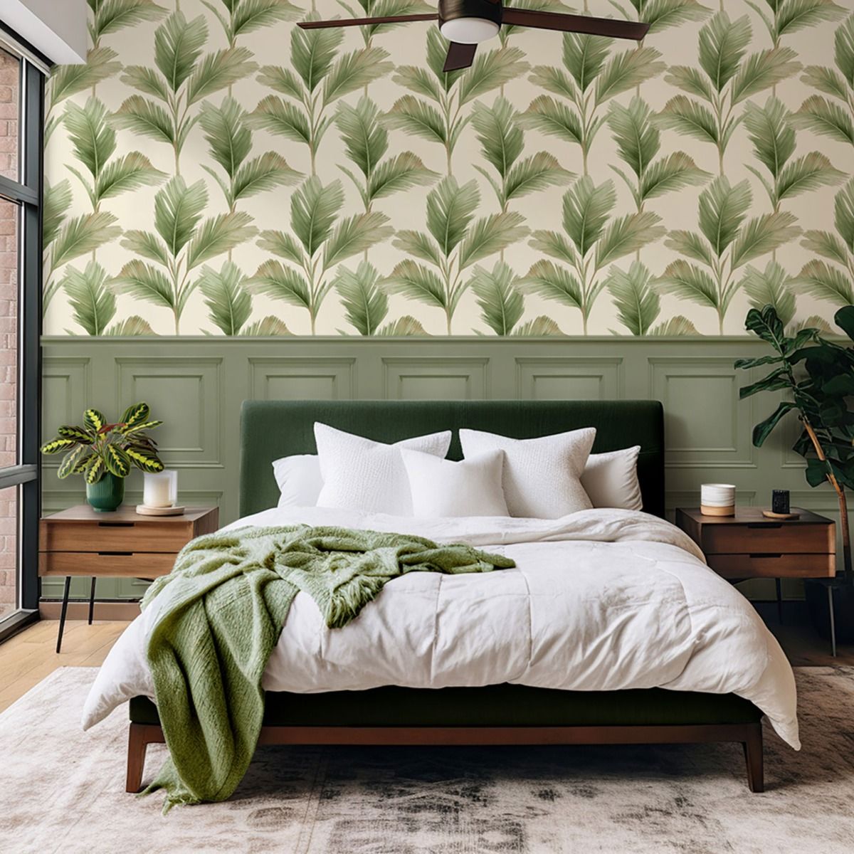 Kailani Leaf Wallpaper - Sage Green / Cream - Belgravia - 59122 - Premier Wallcovering