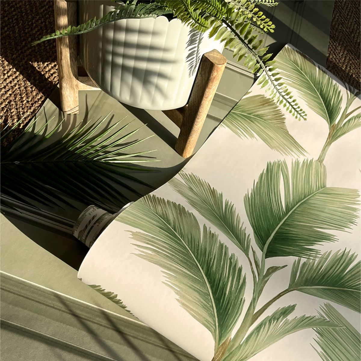 Kailani Leaf Wallpaper - Sage Green / Cream - Belgravia - 59122 - Premier Wallcovering