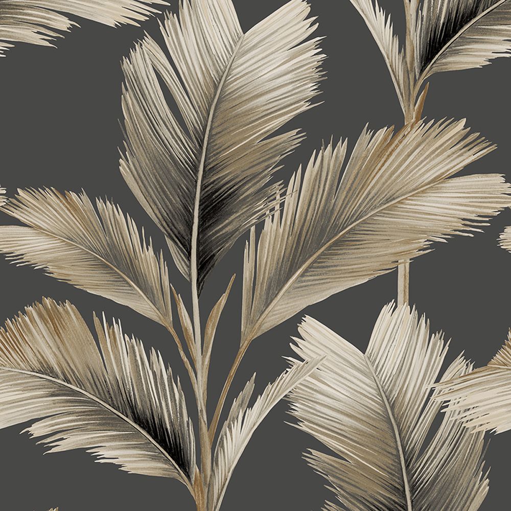 Kailani Leaf Wallpaper - Charcoal / Natural - Belgravia - 59116 - Premier Wallcovering