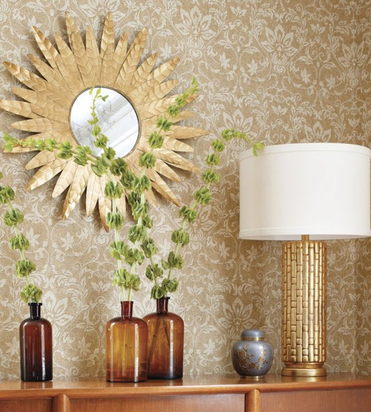 Kalynn Wallpaper - Metallic Silver on Grey - Thibaut - T10004 - Premier Wallcovering