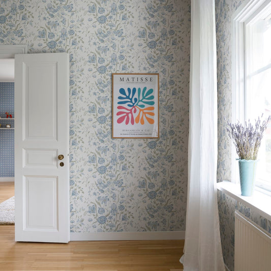 Karins bukett Wallpaper - Sky Blue - Sandberg - S10162 - Premier Wallcovering