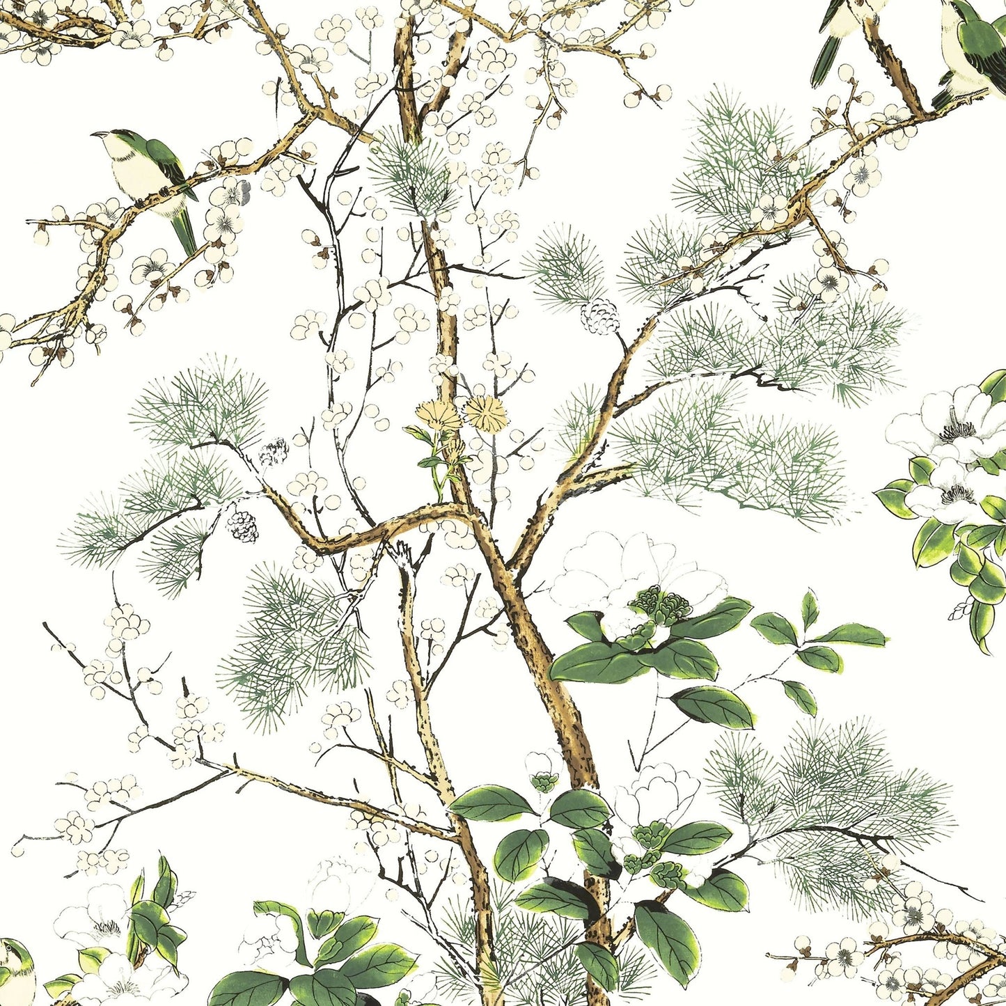 Katsura Wallpaper - Green & White - Thibaut - T13621 - Premier Wallcovering
