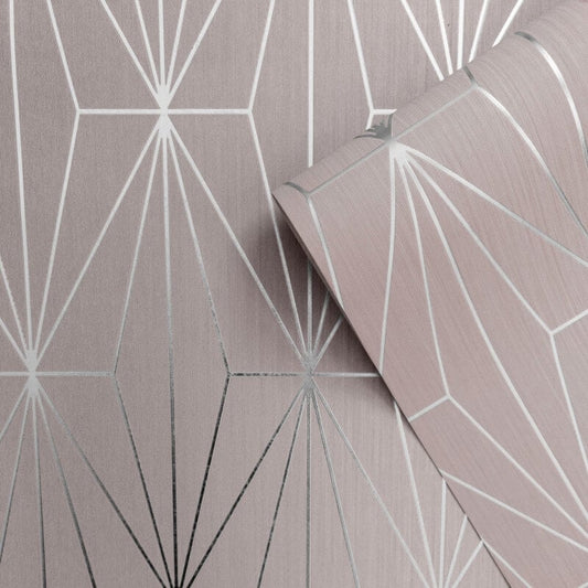 Kayla Geometric Gold Foil Metallic Wallpaper - Blush/Silver - Muriva - 703012 - Premier Wallcovering