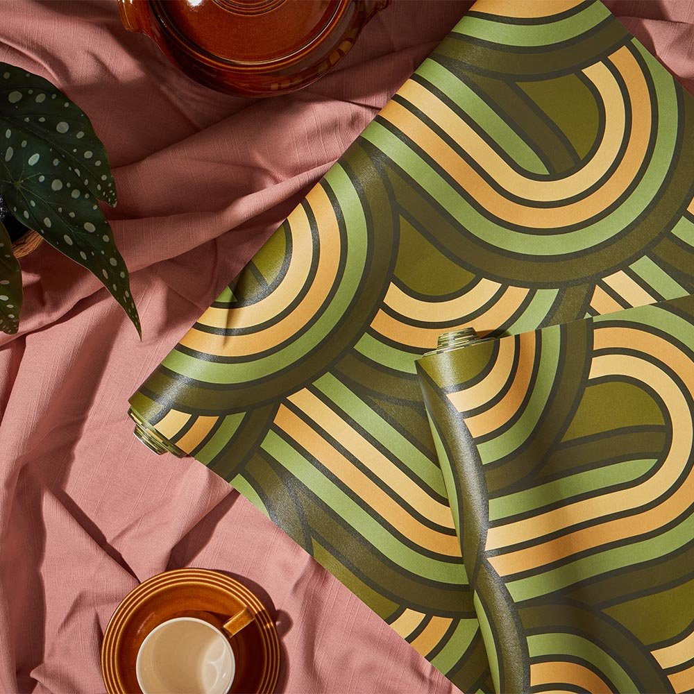 Keep on Rollin' Wallpaper - Olive Green, Avocado & Harvest Gold - Lust Home - LH900352 - Premier Wallcovering