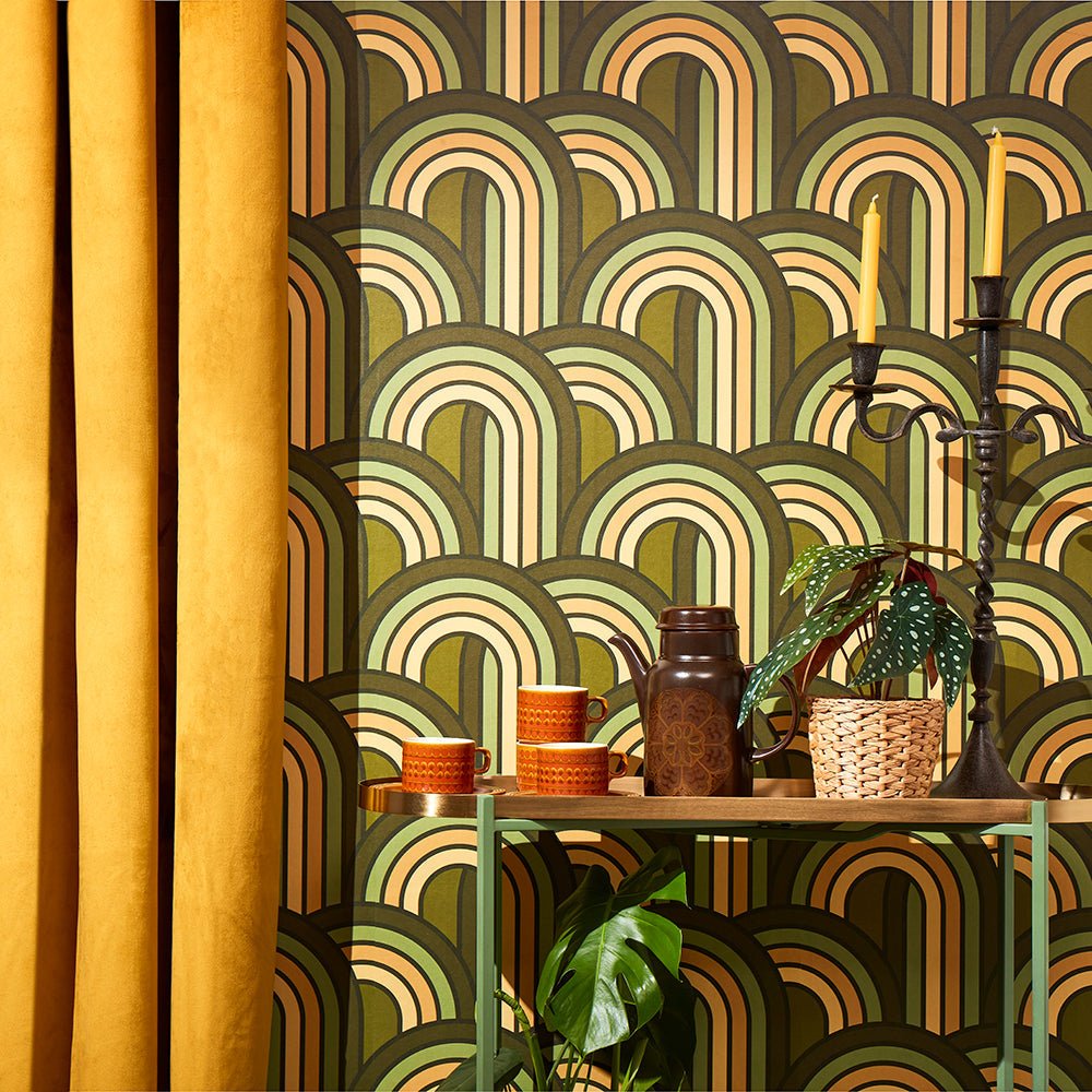 Keep on Rollin' Wallpaper - Olive Green, Avocado & Harvest Gold - Lust Home - LH900352 - Premier Wallcovering
