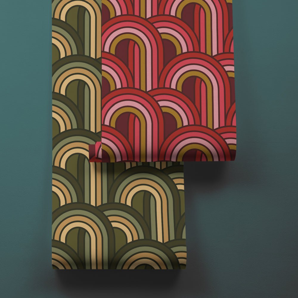 Keep On Rollin' Wallpaper - Maroon, Lipstick Pinks & Rich Gold - Lust Home - LH900350 - Premier Wallcovering