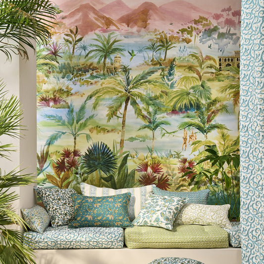 Kerala Mural Wallpaper - Teal - Clarke & Clarke - W0239/01 - Premier Wallcovering