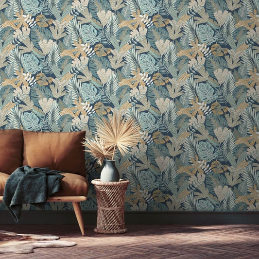 Khasi Jungle Wallpaper - Blue Multi - Muriva - M36901 - Premier Wallcovering