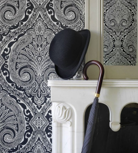 Khitan Wallpaper - Silver - Nina Campbell - NCW4186-08 - Premier Wallcovering