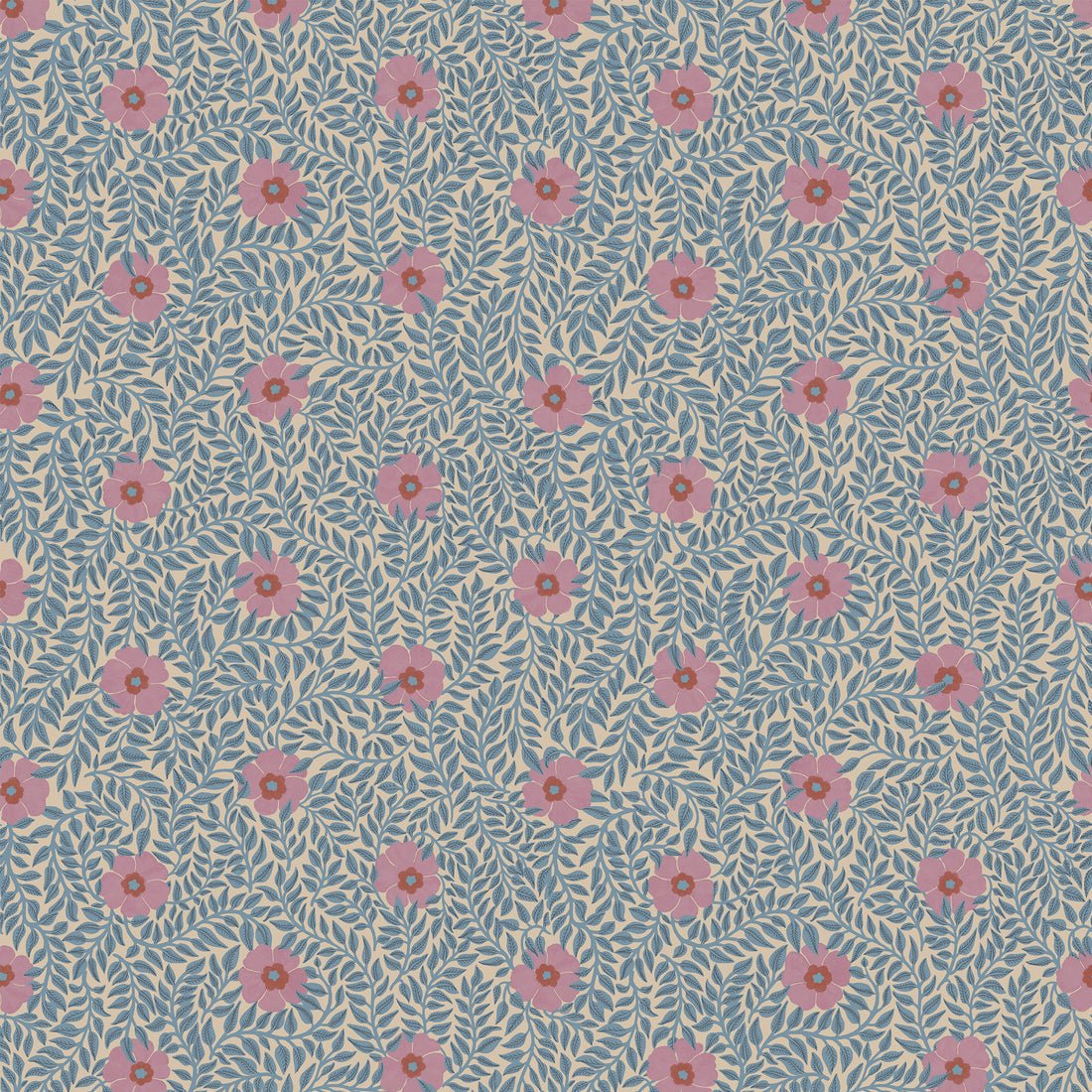 Kicki Wallpaper - Petal Pink - Summer Gray - Premier Wallcovering