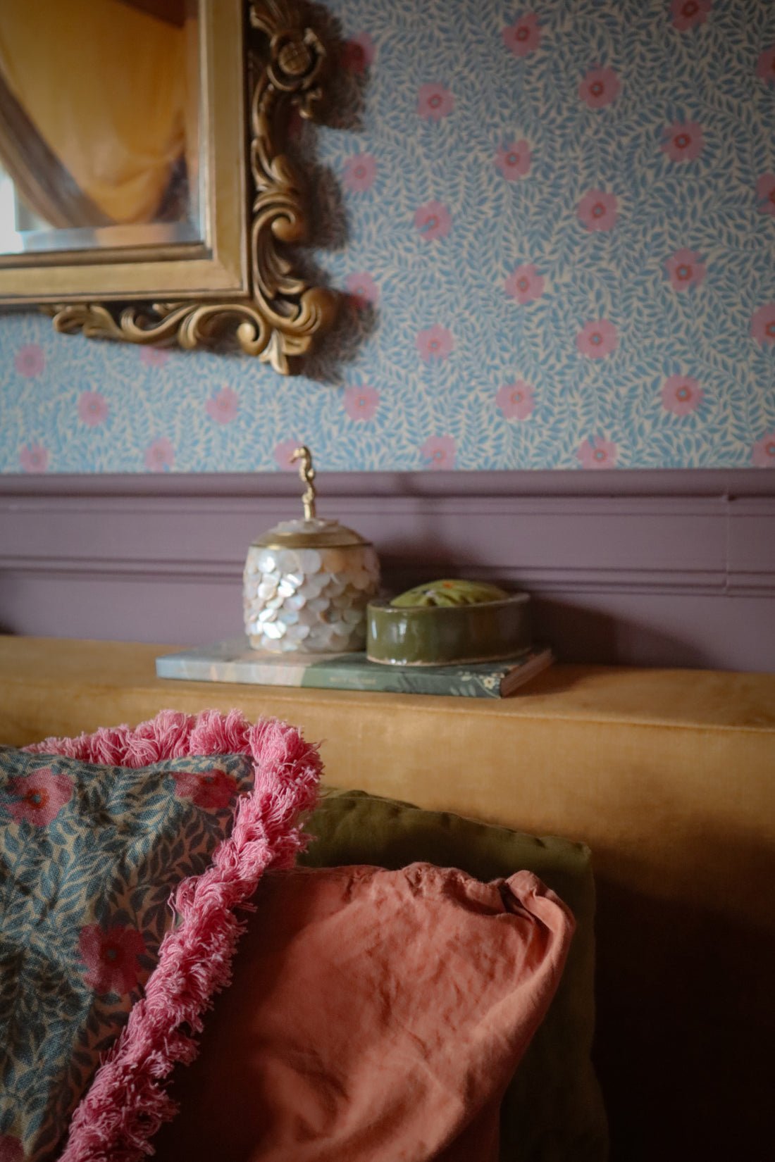 Kicki Wallpaper - Petal Pink - Summer Gray - Premier Wallcovering