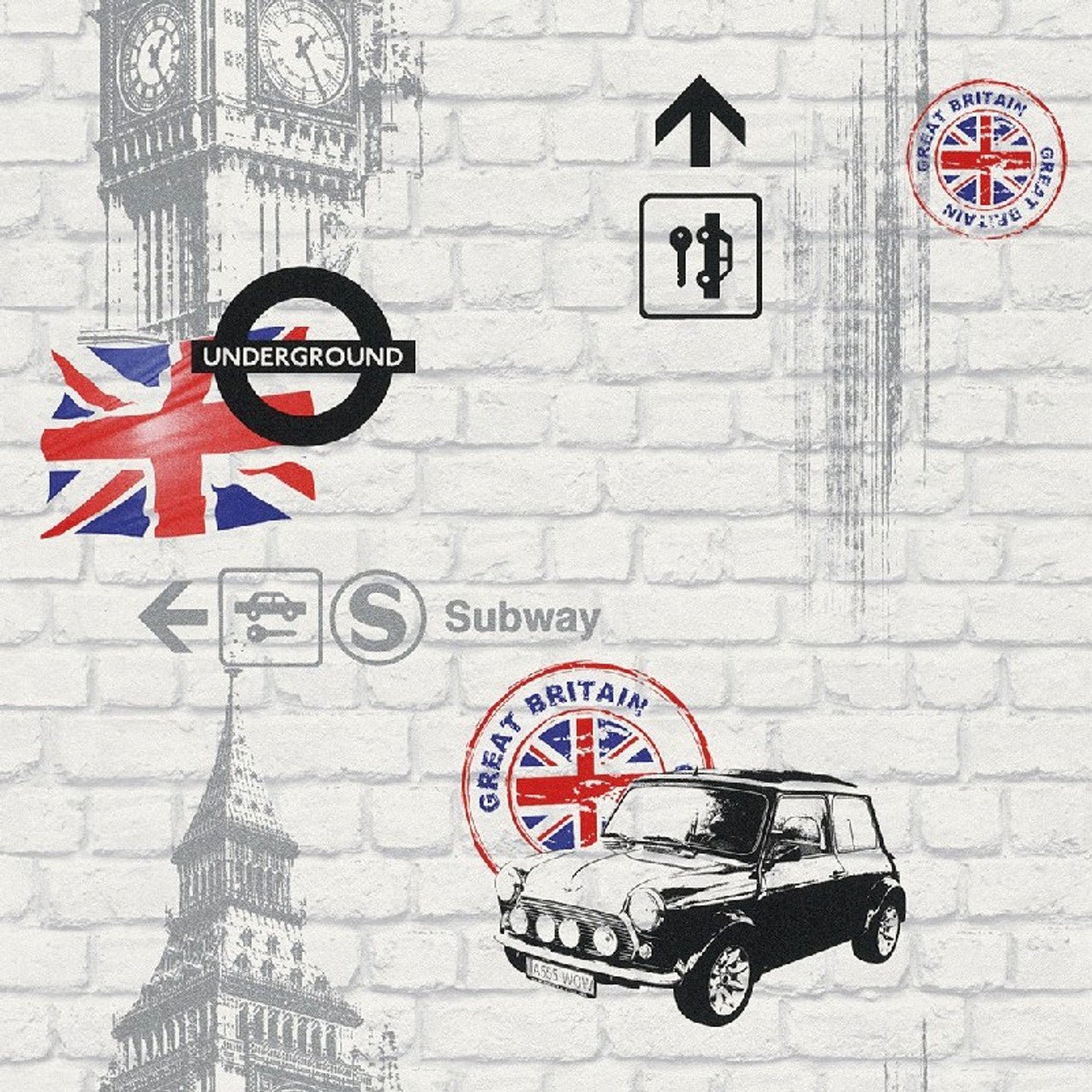 Kids Club London Brick Wallpaper - White Multi - Rasch - 234800 - Premier Wallcovering