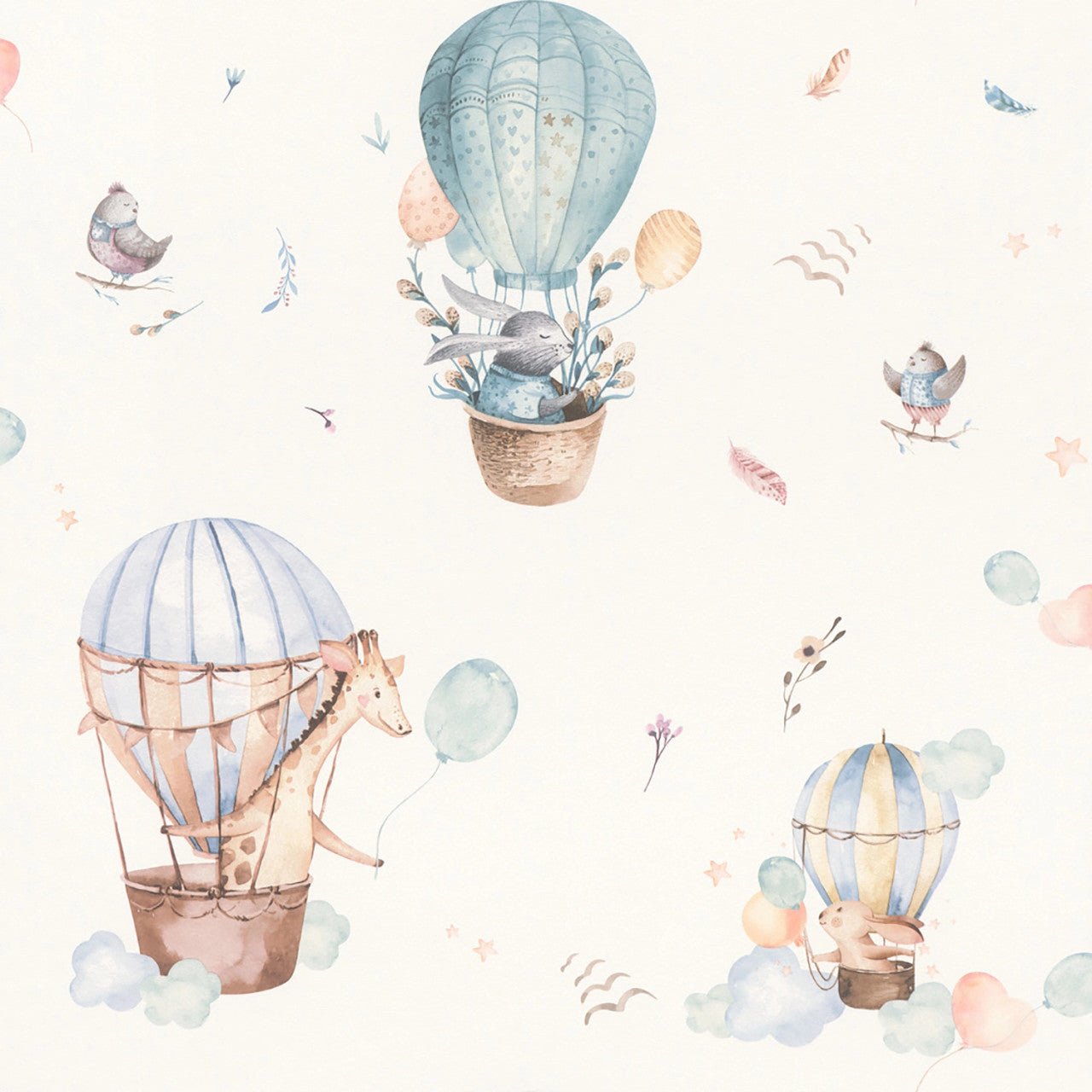 Kids World Balloon Ride Wallpaper - Blue Multi - Rasch - 300512 - Premier Wallcovering