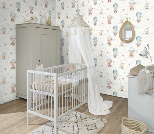 Kids World Balloon Ride Wallpaper - Blue Multi - Rasch - 300512 - Premier Wallcovering