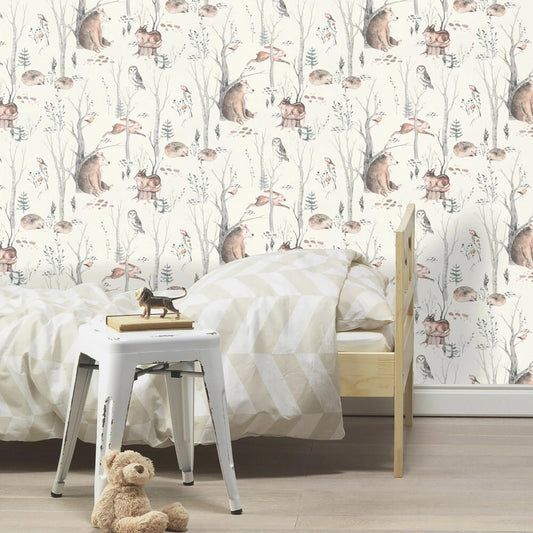 Kids World Woodland Walk Wallpaper - Neutral - Rasch - 300048 - Premier Wallcovering