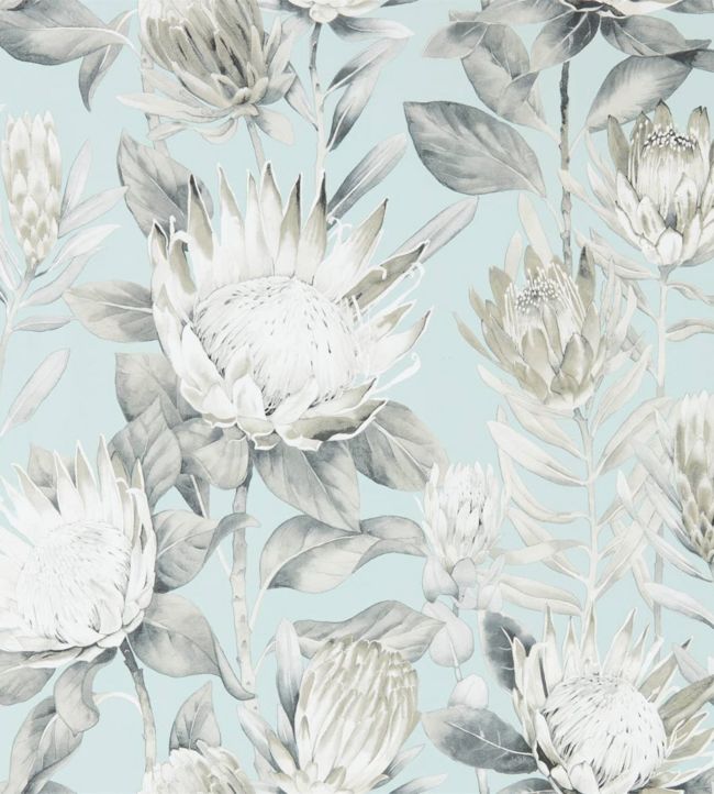 King Protea Wallpaper - Aqua/Linen - DGLW216645 - Sanderson - Premier Wallcovering