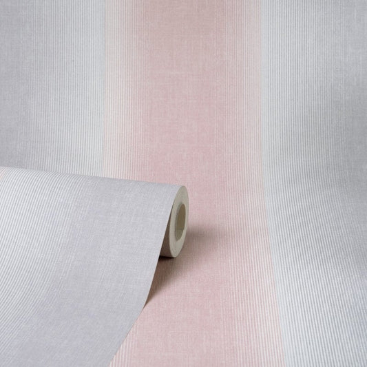 Kirby Ombre Stripe Wallpaper - Pink/Grey - Crown - M1642 - Premier Wallcovering