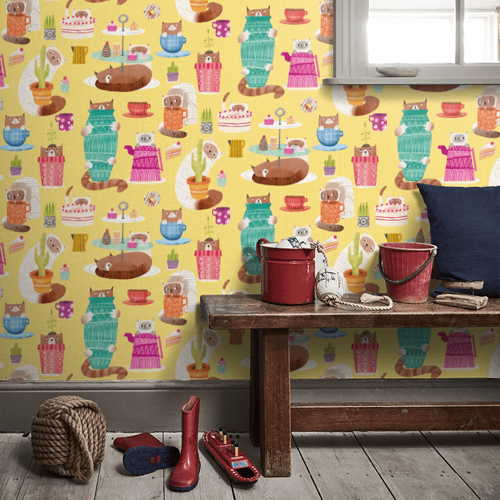 Kitten Kaboodle Wallpaper - Dandelion - Ohpopsi - WGU50113W - Premier Wallcovering