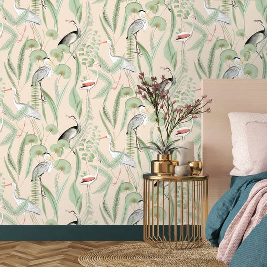 Kivu Shorebirds Wallpaper - Pink Multi - Muriva - M37403 - Premier Wallcovering