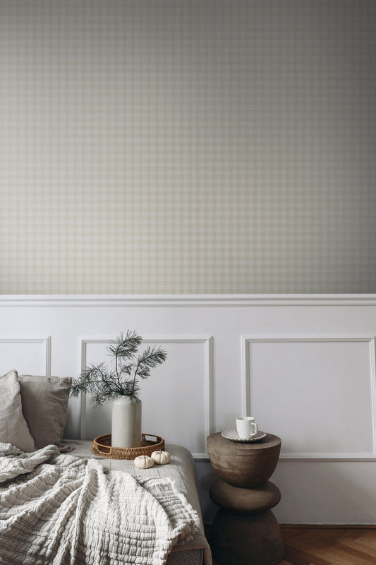 Kontroller Checks Wallpaper - Beige - Summer Gray - Premier Wallcovering