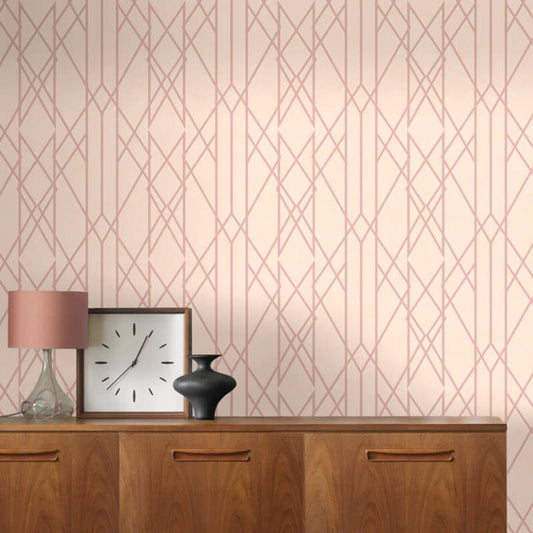 Kristina Geo Wallpaper - Blush & Rose Gold Metallic - Rasch - 215106 - Premier Wallcovering