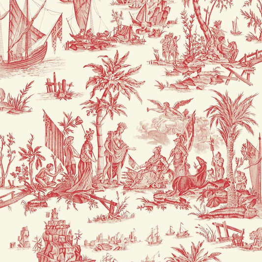 La Fayette Toile Wallpaper - Coral - Charles Burger - PP1597003 - Premier Wallcovering