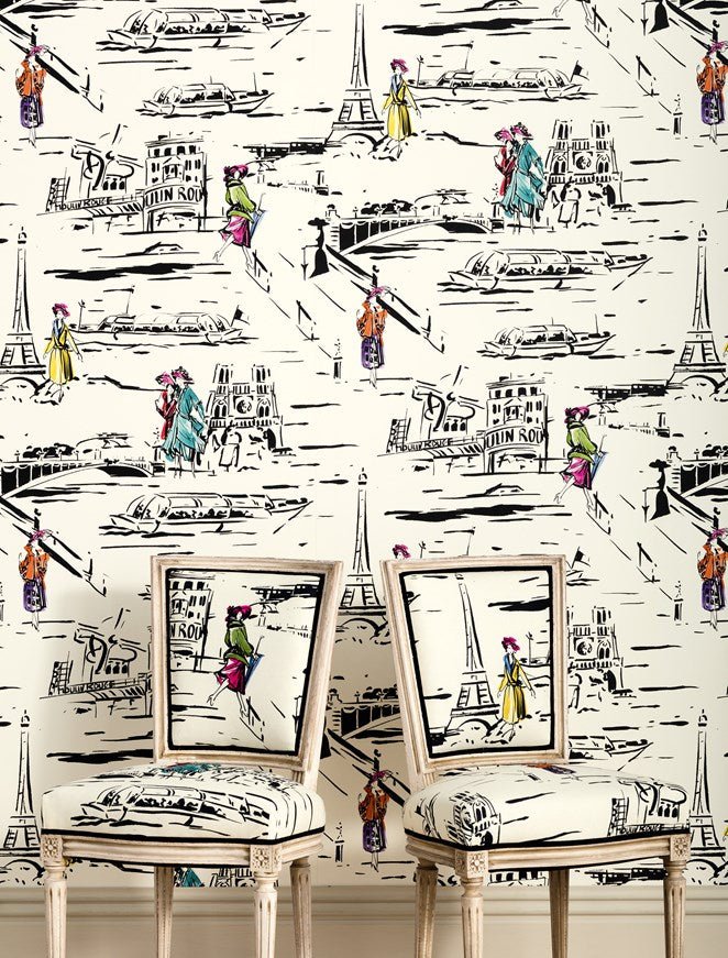 La Parisienne Wallpaper - Noir et Blanc - Manuel Canovas - 03083/01 - Premier Wallcovering