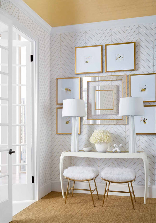 Land Bridge Wallpaper - White & Metallic Gold - Thibaut - T41005 - Premier Wallcovering