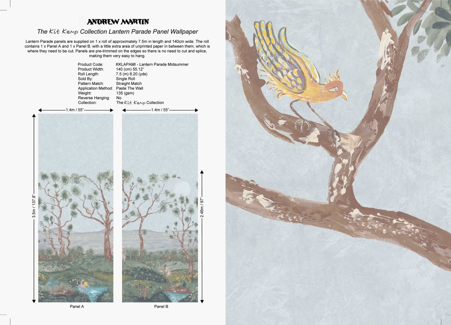 Lantern Parade Wallpaper - Midsummer Blue - Andrew Martin - KKLAPAMI - Premier Wallcovering
