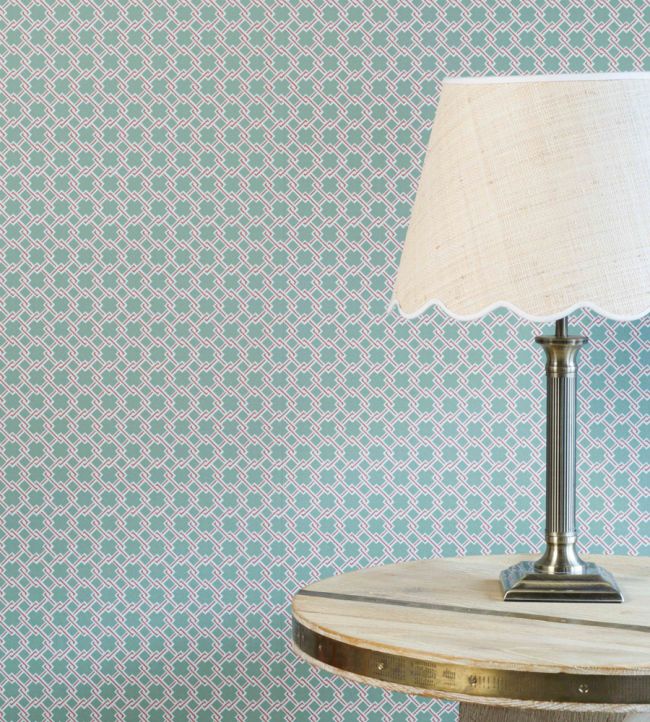 Lattice Cane Wallpaper - Light Olive / Red - BG2500201 - Barneby Gates - Premier Wallcovering