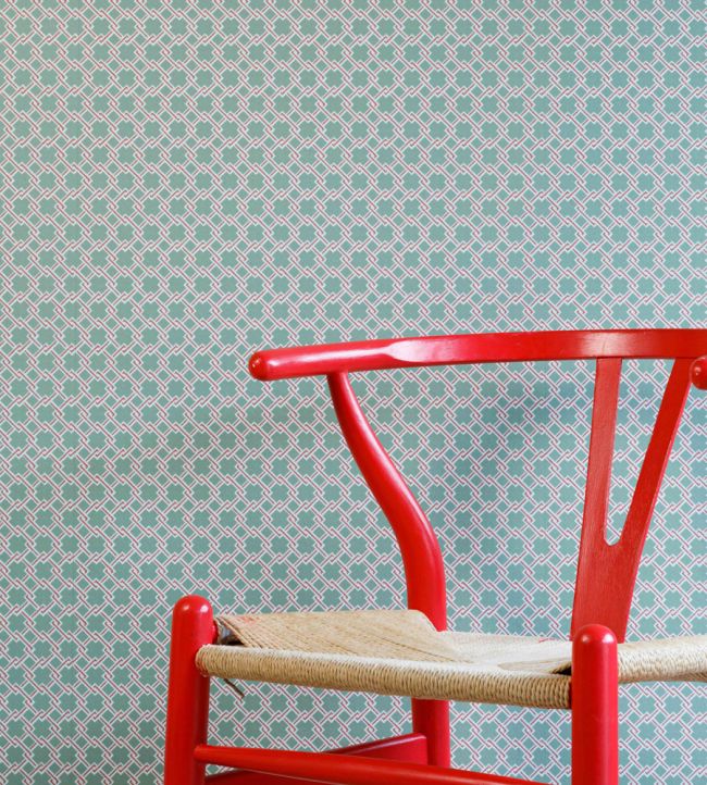 Lattice Cane Wallpaper - Light Olive / Red - BG2500201 - Barneby Gates - Premier Wallcovering
