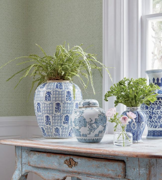 Lattice Weave Wallpaper - Blue - Thibaut - T75477 - Premier Wallcovering