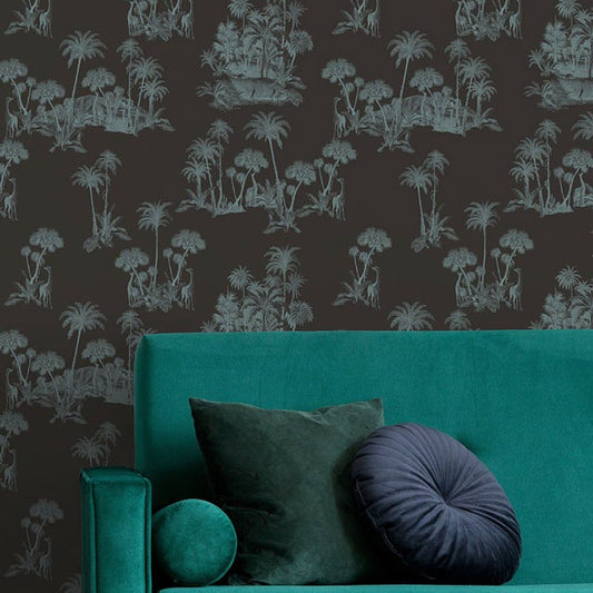 Laurel Fantasia Wallpaper - Black/Blue - Ted Baker - 12600 - Premier Wallcovering