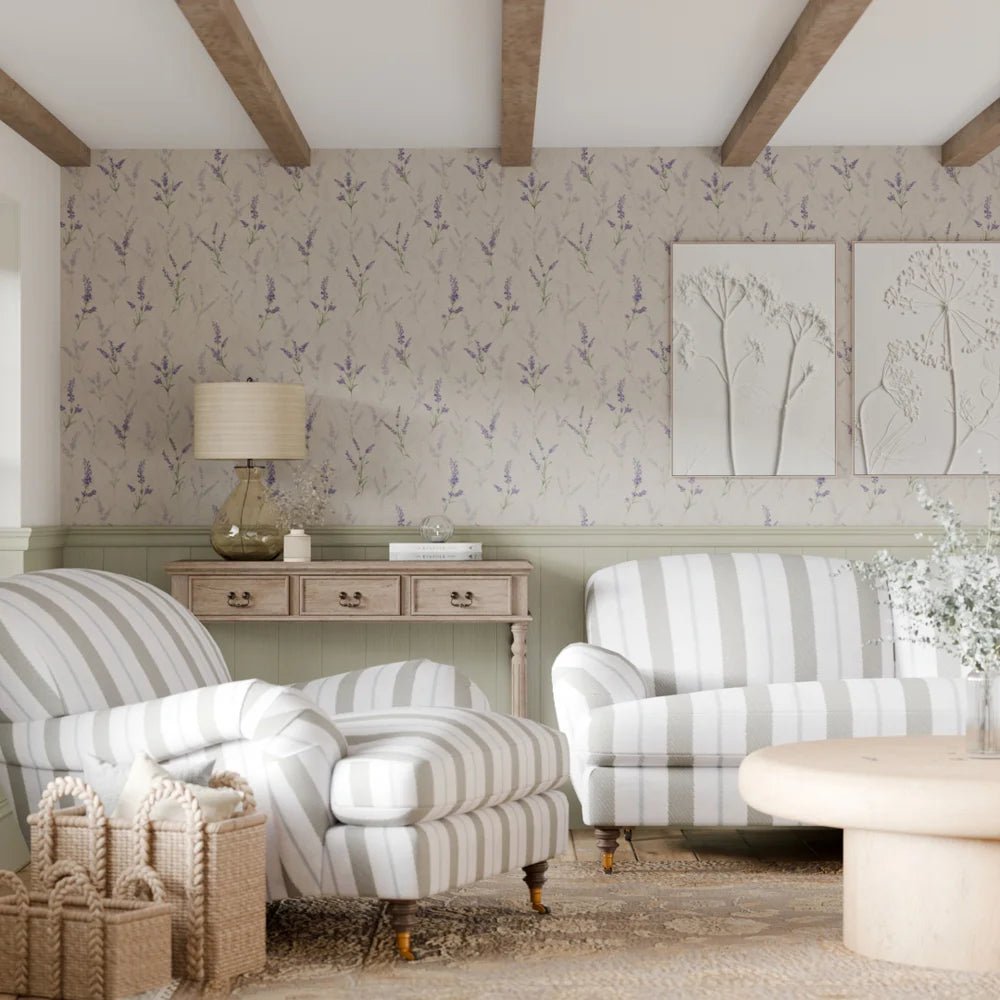 Lavender Meadow Wallpaper - Vintage Cream - LAN100380 - Lucie Annabel - Premier Wallcovering