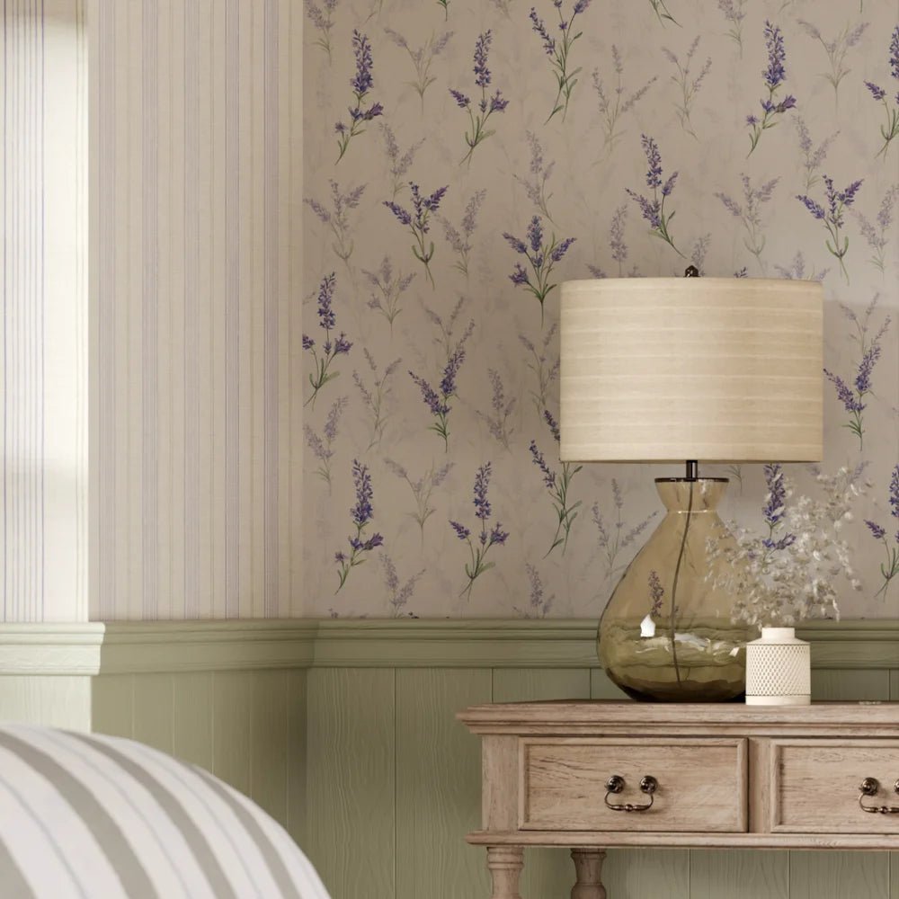 Lavender Meadow Wallpaper - Vintage Cream - LAN100380 - Lucie Annabel - Premier Wallcovering