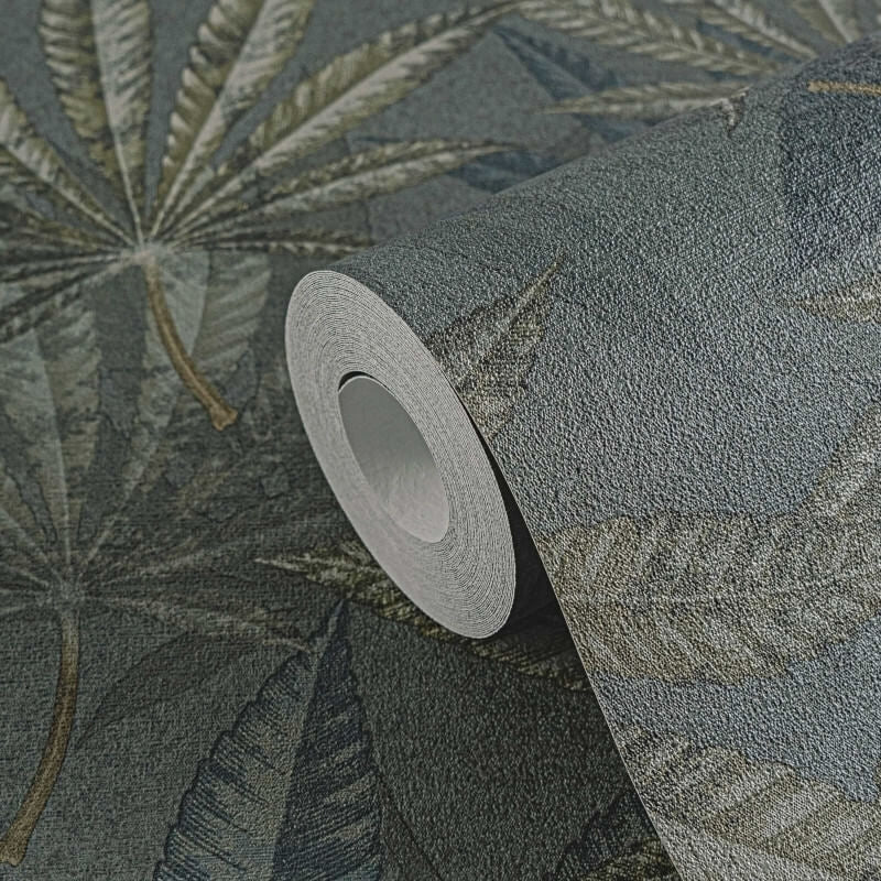 Layered Palm Leaves Wallpaper - Grey/Green - Michalsky Living - 39984-4 - Premier Wallcovering