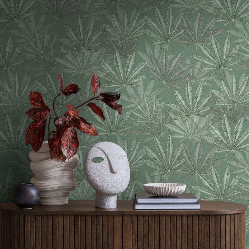 Layered Palm Leaves Wallpaper - Green - Michalsky Living - 39984-1 - Premier Wallcovering