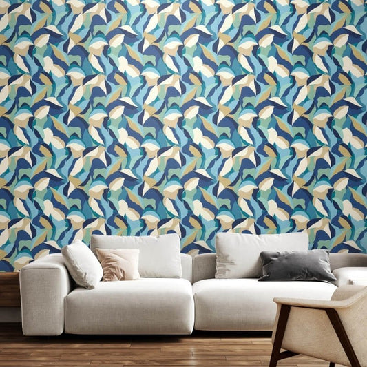 Leafy Patchwork Wallpaper - Indigo Mix - Hoopla Walls - HWA1156W - Premier Wallcovering