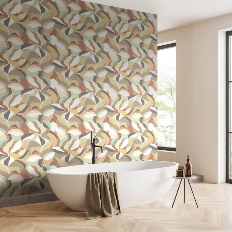 Leafy Patchwork Wallpaper - Caramel/Mint - Hoopla Walls - HWA1161W - Premier Wallcovering